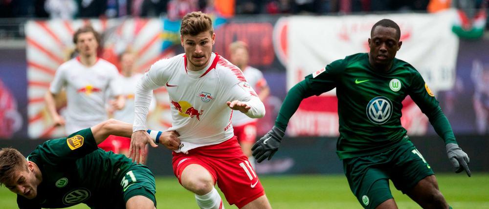 Platz da, hier komme ich. Leipzigs Timo Werner (Mitte) im Schnellgang.