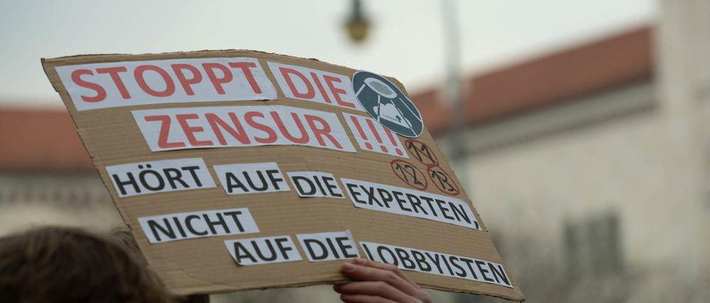 Demonstration gegen die Urheberrechtsreform.