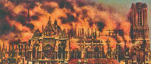 Die retuschierte und kolorierte Fotografie des Brandes vom 19. September 1914 gab es viele Jahre als Postkarte.