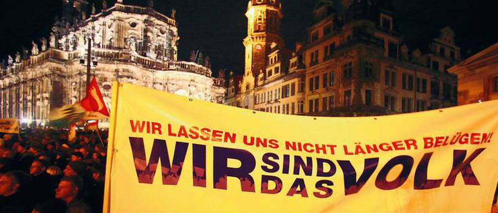 Alte Losung. Pegida-Demonstranten in Dresden nutzen das Vokabular der Protestierenden von 1989.