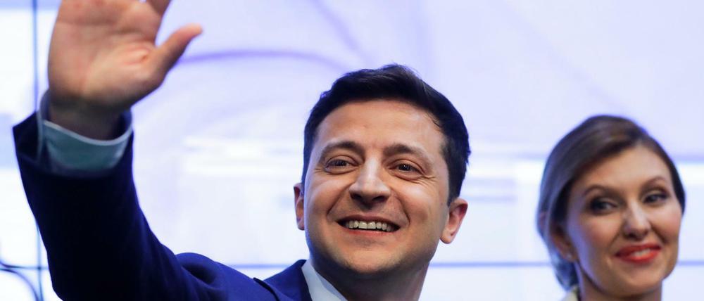 Wahlsieger in der Ukraine: Wolodymyr Selenski neben seiner Frau Olena