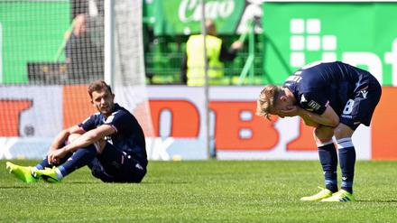 Unglücklich. Joshua Mees (r.) und Ken Reichel enttäuschten mit Union im Aufstiegskampf.