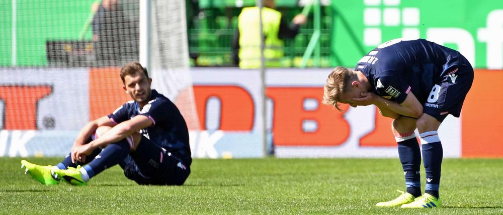 Unglücklich. Joshua Mees (r.) und Ken Reichel enttäuschten mit Union im Aufstiegskampf.