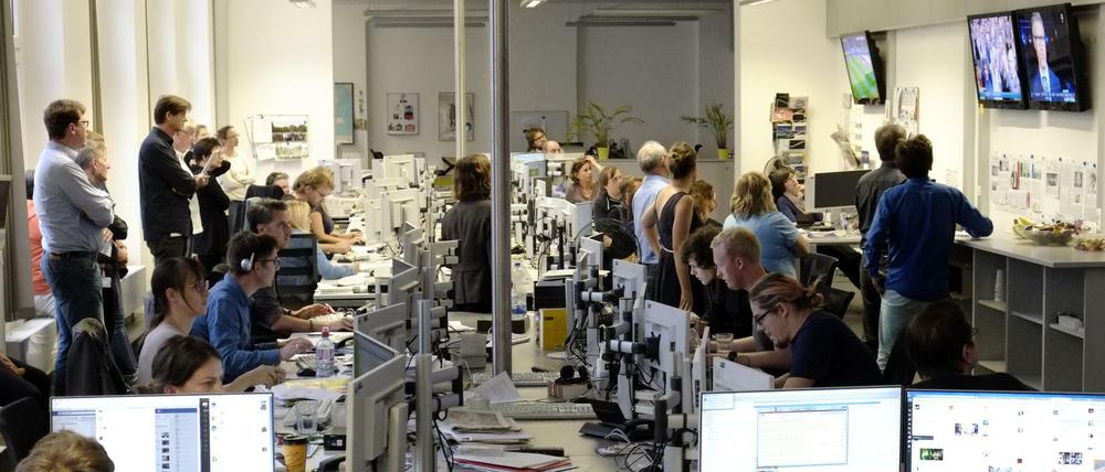 Am Wahlabend zum Abgeordnetenhaus von Berlin 2016 im Tagesspiegel-Newsroom.