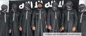 Das Foto, das die IS-nahe Medienplattform Amaq verbreitete, soll zumindest zum Teil die Attentäter der Anschläge von Sri Lanka zeigen.