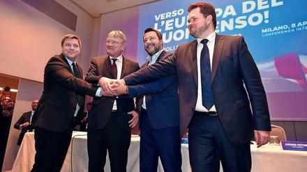 Bei einem Treffen im April in Mailand vereinbaren Olli Kotro (Die Finnen), Jörg Meuthen (AfD), Matteo Salvini (Lega Nord) und Anders Primdahl Vistisen (Dänische Volkspartei) eine Kooperation mit Blick auf die Europawahl.