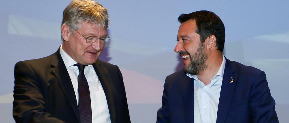 Hand drauf! Matteo Salvini (r.) und Jörg Meuthen (AfD) in Mailand.