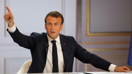Frankreichs Präsident Emmanuel Macron bei der Pressekonferenz am Donnerstagabend.