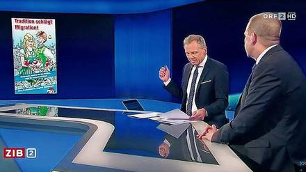 Ist ein Cartoon der FPÖ mit einer Titelseite des NS-Kampfblatts „Der Stürmer“ vergleichbar? ORF–Moderator Wolf (li.) befragt FPÖ-Mann Vilimsky.