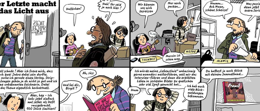 Finale: Mit diesem Strip beendete Mawil am 28. April die Sonntags-Comics des Tagesspiegels.
