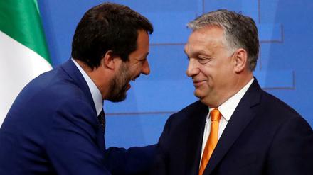 Matteo Salvini (l.) beim Handschlag mit Viktor Orban