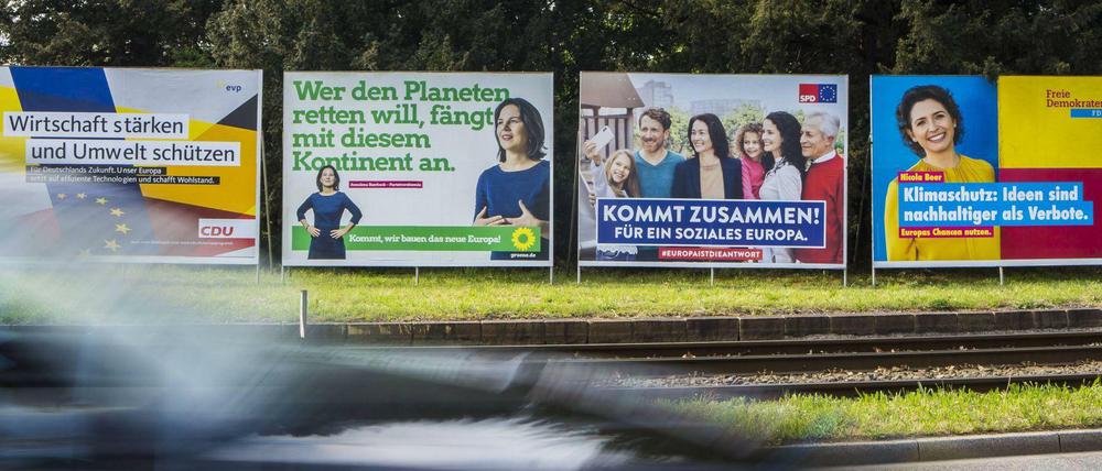 CDU, Grüne, SPD, FDP: Wahlplakate zur Europawahl.