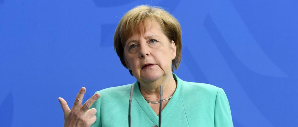 Bundeskanzlerin Angela Merkel bei einer Pressekonferenz am Dienstag im Bundeskanzleramt.