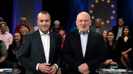 Duell der EU-Spitzenkandidaten: Der EVP-Mann Manfred Weber (links) und der Sozialdemokrat Frans Timmermans.