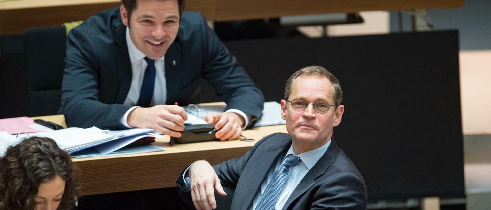 Michael Müller, Regierender Bürgermeister von Berlin, und der Staatssekretär für Wissenschaft, Steffen Krach (beide SPD), werden für ihre Arbeit in der Wissenschaft sogar von der Opposition gelobt (das Foto ist aus dem Jahr 2018).