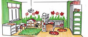 So soll das Kinderzimmer aussehen, zeigt Anja Rings auf ihrer Skizze.