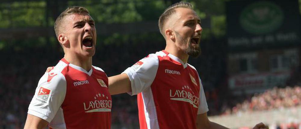 Früher Jubel. Grischa Prömel (links) brachte Union mit seinem 1:0 beizeiten auf die Siegerstraße.