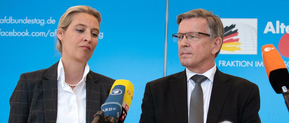 Alice Weidel, Fraktionsvorsitzende, Gerold Otten, Kandidat der AfD für das Amt eines weiteren Vizepräsidenten des Bundestages, und Alexander Gauland, Fraktionsvorsitzender.