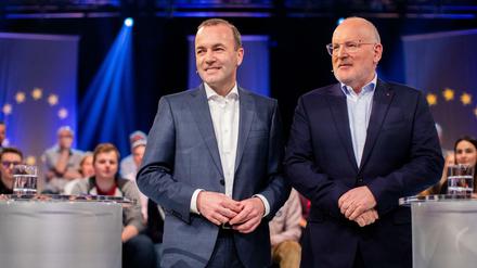 Die ARD-"Wahlarena zur Europawahl" mit den Spitzenkandidaten Manfred Weber (EVP, links) und Frans Timmermans (SPE) war kein Quotenhit.
