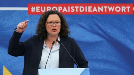 Andrea Nahles auf einer Wahlkampfveranstaltung in Saarbrücken.