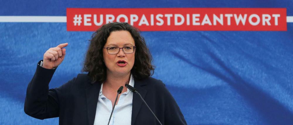Andrea Nahles auf einer Wahlkampfveranstaltung in Saarbrücken.