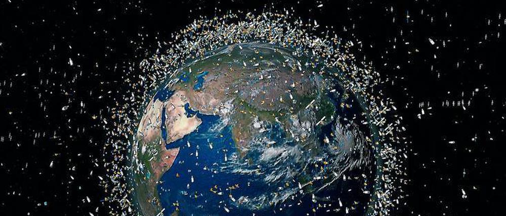 Weltraumnot. Von unendlichen Weiten kann keine Rede mehr sein, wenn Firmen wie SpaceX Pläne umsetzen, im Erdorbit tausende Satelliten (hier vergrößert dargestellt) für besseres Internet zu platzieren. Wie auf der Erde wächst auch hier das Müllproblem. 