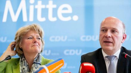 Ziemlich beste Freunde? Nach außen demonstrieren die scheidende CDU-Landeschefin Monika Grütters und Nachfolger Kai Wegner Geschlossenheit.
