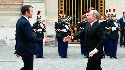 Emmanuel Macron begrüßt Wladimir Putin (Archivbild von 2017)