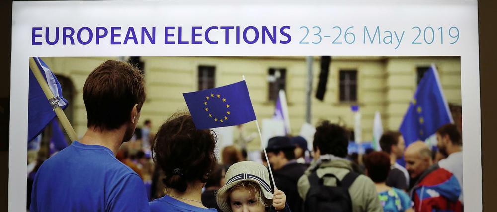 Ein Plakat für die Europawahl beim Europäischen Parlament in Brüssel.