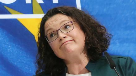 Andrea Nahles, Parteivorsitzende, äußert sich auf einer Pressekonferenz der SPD zum Ergebnis der Europawahl.