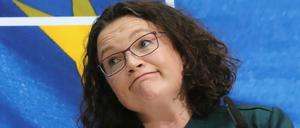 Andrea Nahles, Parteivorsitzende, äußert sich auf einer Pressekonferenz der SPD zum Ergebnis der Europawahl.