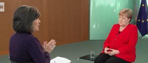 Bundeskanzlerin Angela Merkel im Interview mit Christiane Amanpour von CNN. 
