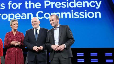 Kandidaten für den Vorsitz der EU-Kommission: Margrethe Vestager, Frans Timmermans und Manfred Weber.