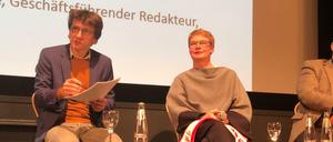 Baudirektorin Regula Lüscher und Moderator Robert Ide, Geschäftsführender Redakteur beim Tagesspiegel.