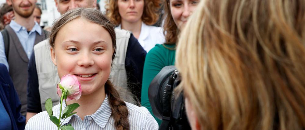 Greta Thunberg am Freitag bei einer Klimademo in Wien.