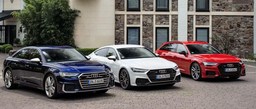 Drei auf einen Streich. Der Audi S6 Limousine, der Audi S7 Sportback und der Audi S6 Avant (v.li.). 