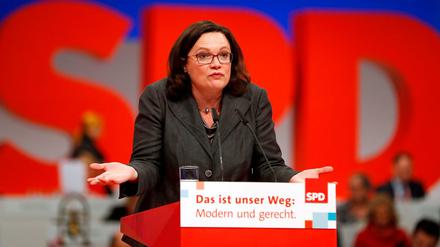 Andrea Nahles auf einem Parteitag in Berlin. 