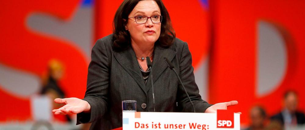 Andrea Nahles auf einem Parteitag in Berlin.