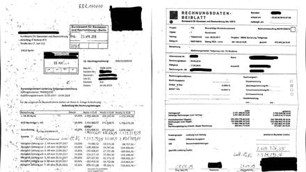 Die Rechnung des Baufirma und das Beiblatt des Bundesamtes für Bauwesen.
