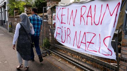 Protestbanner zur Erinnerung an den NSU-Nagelbombenanschlag 2004 in der Keupstraße in Köln