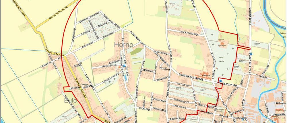 Die Karte zum Sperrkreis in Forst.