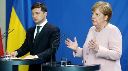 Der ukrainische Präsident Wolodymyr Selenski zu Gast bei Bundeskanzlerin Angela Merkel. 
