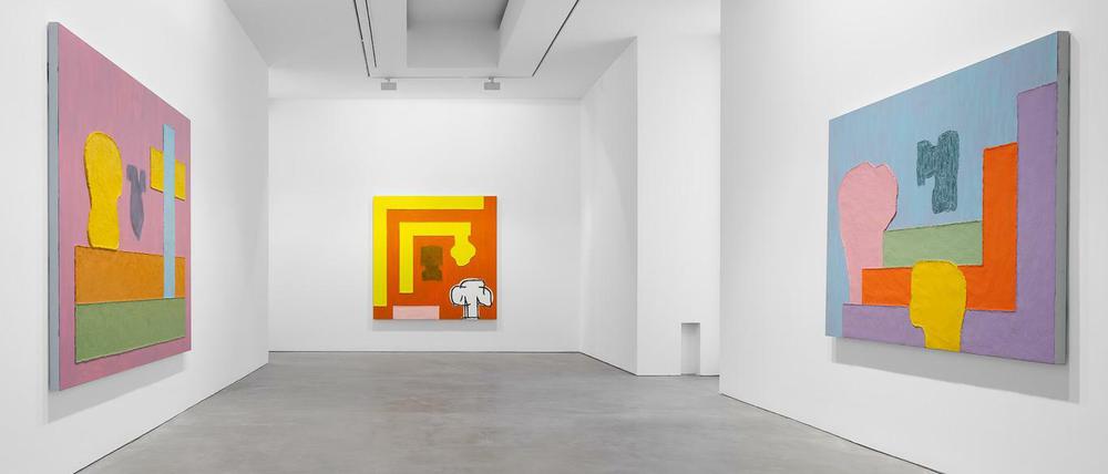 The artist is not present. Jonathan Lasker nimmt sich aus seinem Werk oft heraus. Ansicht der Schau.