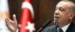Turkish President and leader of Turkey&amp;apos;s ruling Justice and Development (AK) Party Recep Tayyip Erdogan makes a speech during his party&amp;apos;s parliamentary group meeting at the Grand National Assembly of Turkey in Ankara on June 25, 2019. (Photo by Adem ALTAN / AFP)