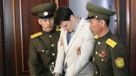 Der US-Bürger Otto Warmbier 2016 in einem Gericht in Pjöngjang.