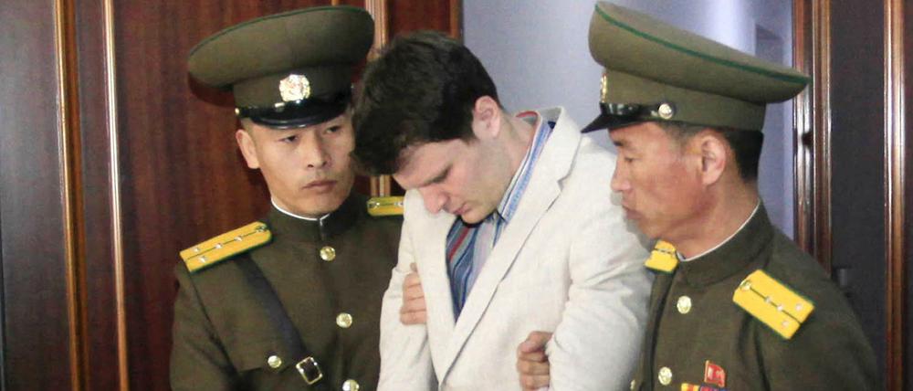 Der US-Bürger Otto Warmbier 2016 in einem Gericht in Pjöngjang.