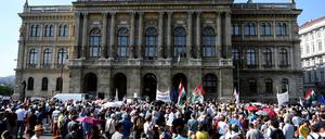 Gegen Einflussnahem der Regierung auf die Wissenschaft: Proteste vor der Akademie in Budapest.