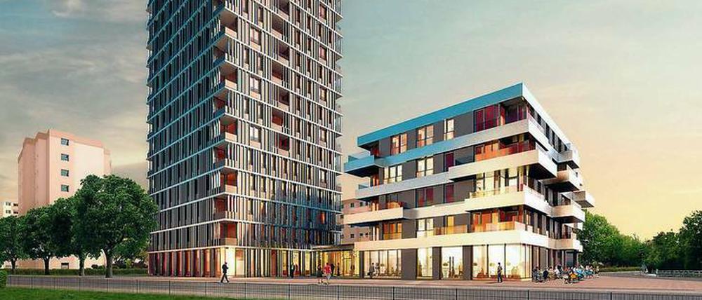Nicht nur sich wiederholende Türme: Hochhäuser und kleinere Gebäude können sich in Stadtgebieten abwechseln.