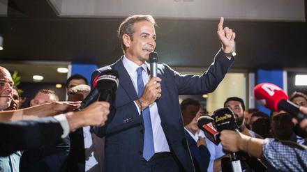 Absolute Mehrheit: Kyriakos Mitsotakis, Chef der konservativen bisherigen Oppositionspartei Nea Dimokratia (ND), bei seiner Siegesansprache.