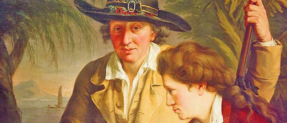 Johann Reinhold Forster und Georg Forster auf Tahiti. Gemälde von John Francis Rigaud (um 1780).